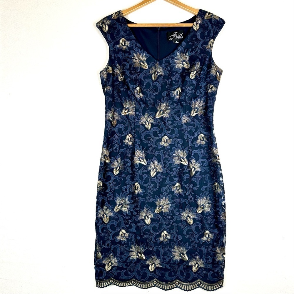 Alex Evenings Embroidered Lace Overlay Dress Wedding Cocktail Evening